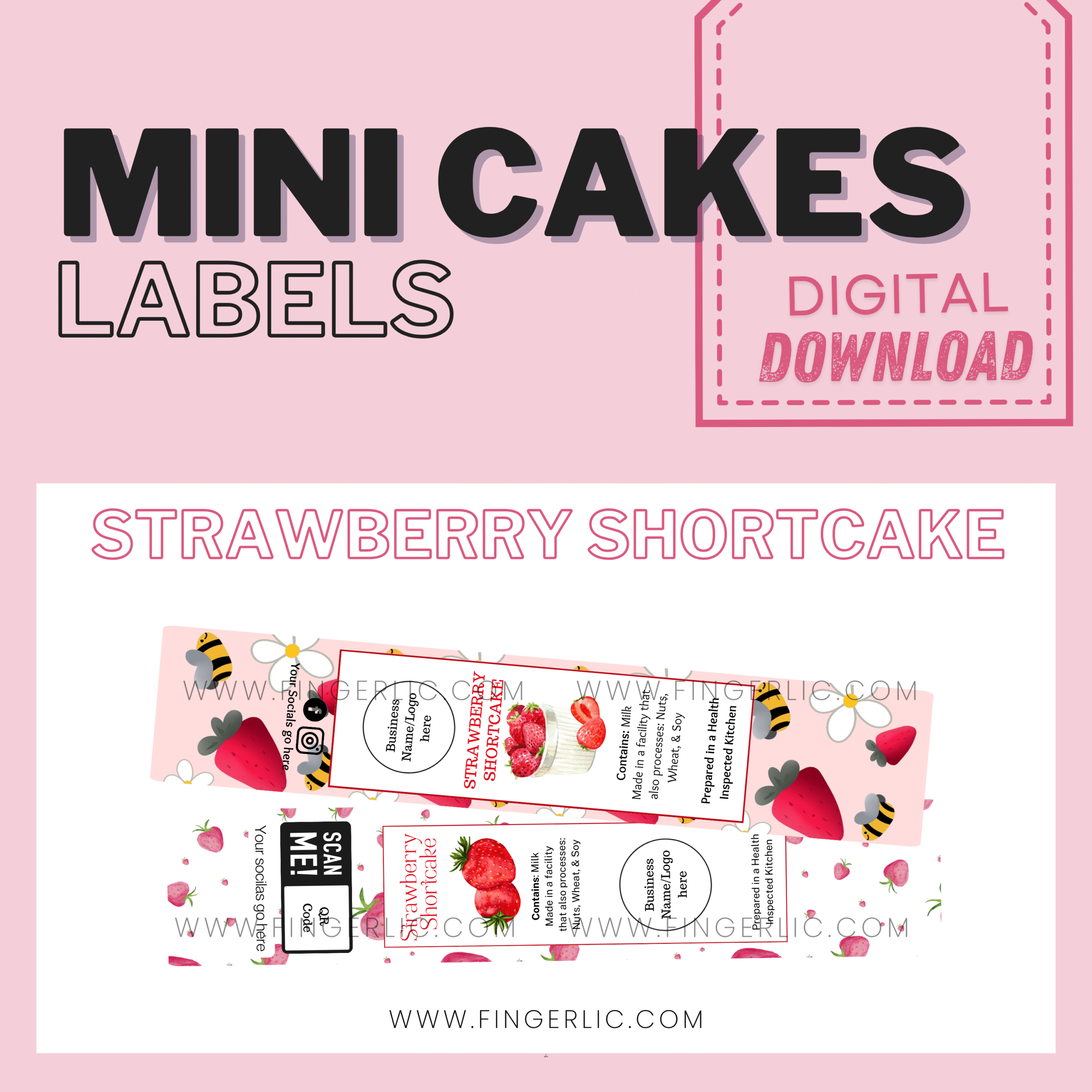 Fingerlic's Mini Cakes Labels - Strawberry Shortcake